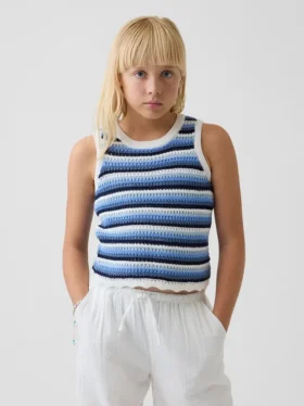 Camiseta sin mangas de ganchillo a rayas para niños