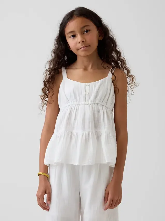 Camiseta sin mangas de gasa de algodón para niños con volantes