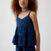 Camiseta sin mangas de gasa de algodón para niños con volantes