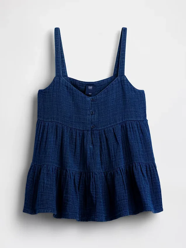 Camiseta sin mangas de gasa de algodón para niños con volantes