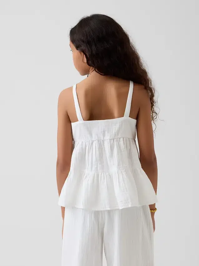 Camiseta sin mangas de gasa de algodón para niños con volantes