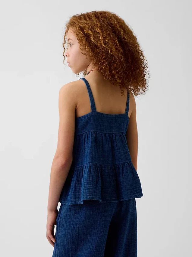Camiseta sin mangas de gasa de algodón para niños con volantes