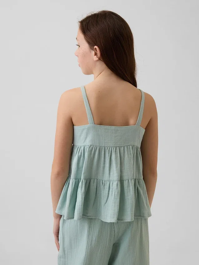 Camiseta sin mangas de gasa de algodón para niños con volantes