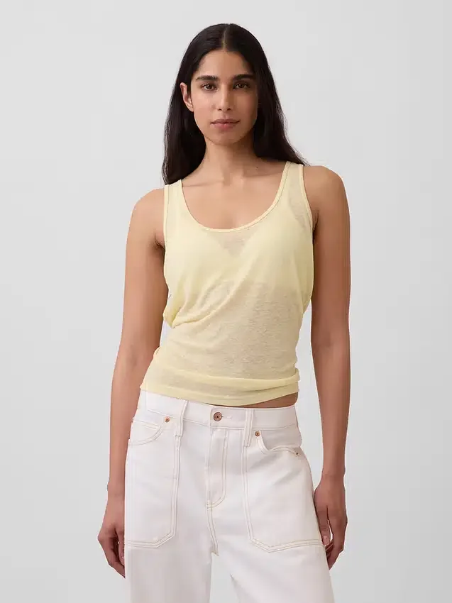 Camiseta sin mangas de mezcla de lino