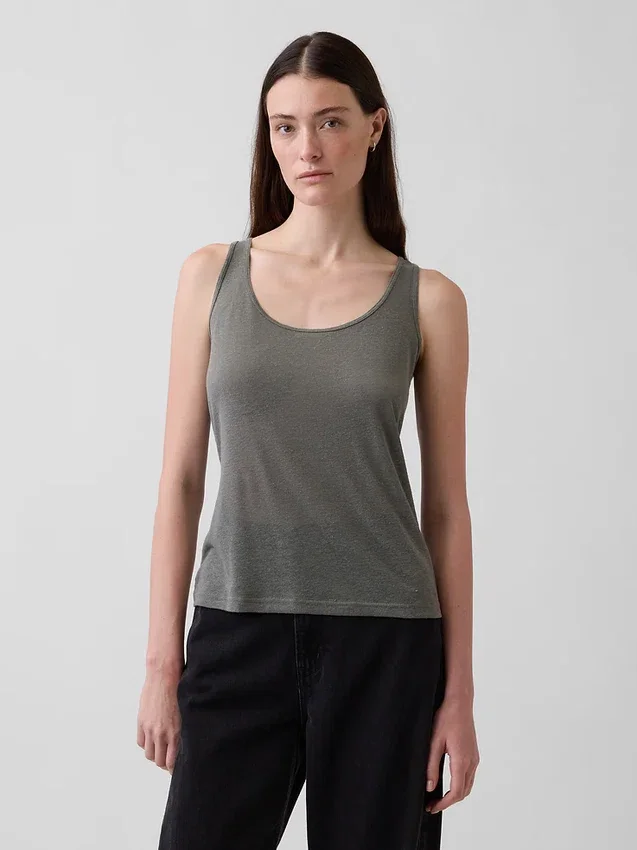 Camiseta sin mangas de mezcla de lino