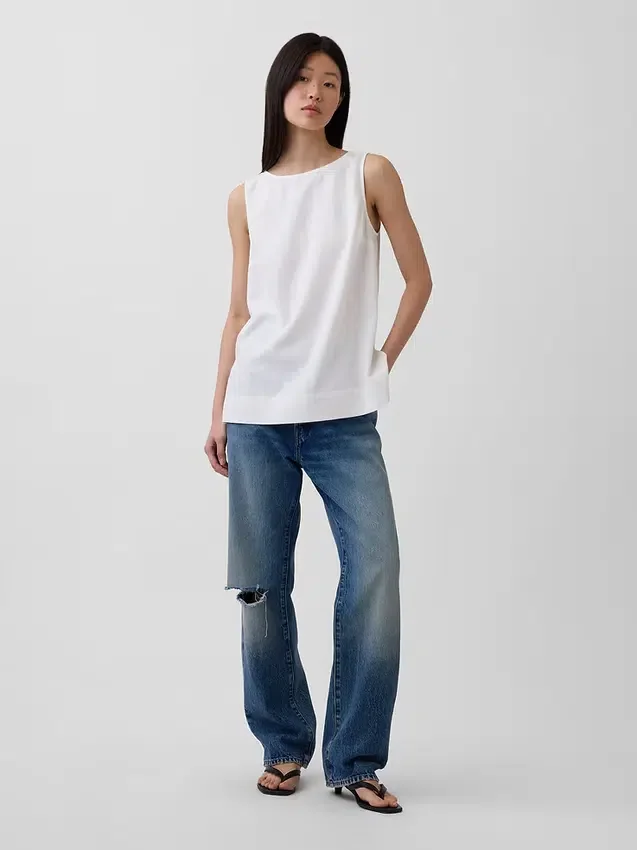 Camiseta sin mangas de mezcla de lino