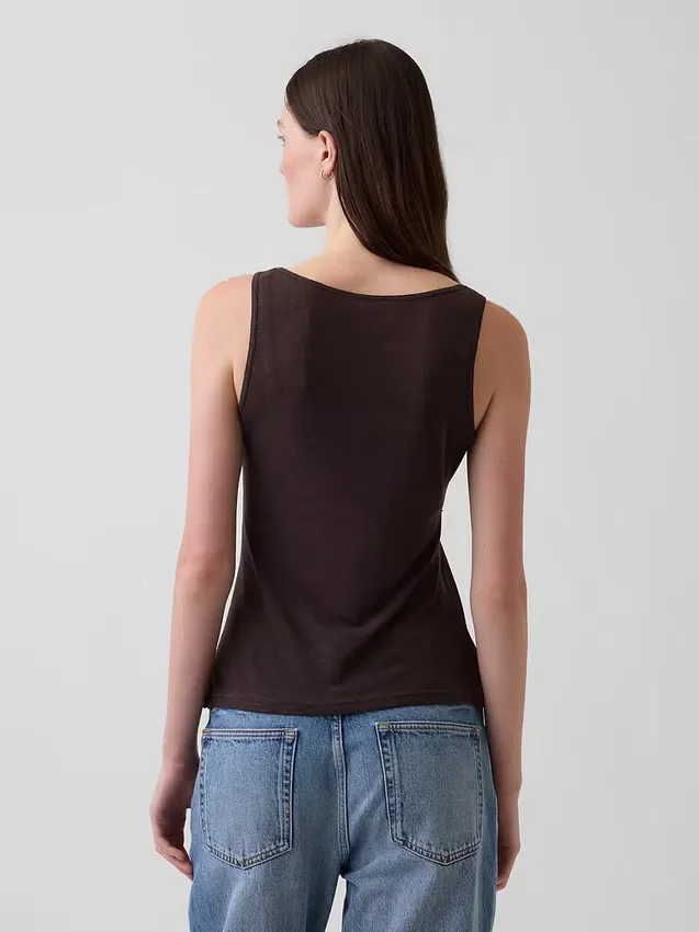 Camiseta sin mangas de mezcla de lino