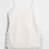 Camiseta sin mangas de mezcla de lino con ribete de encaje