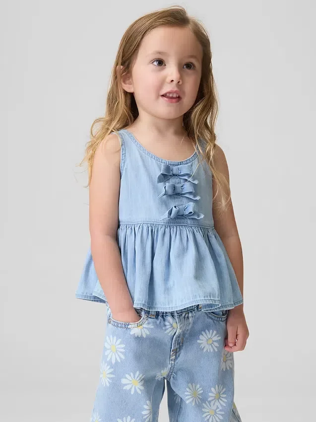 Camiseta sin mangas de mezclilla con moño para bebés y niños