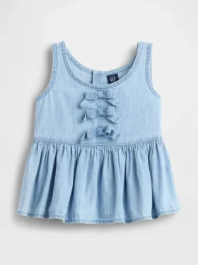 Camiseta sin mangas de mezclilla con moño para bebés y niños