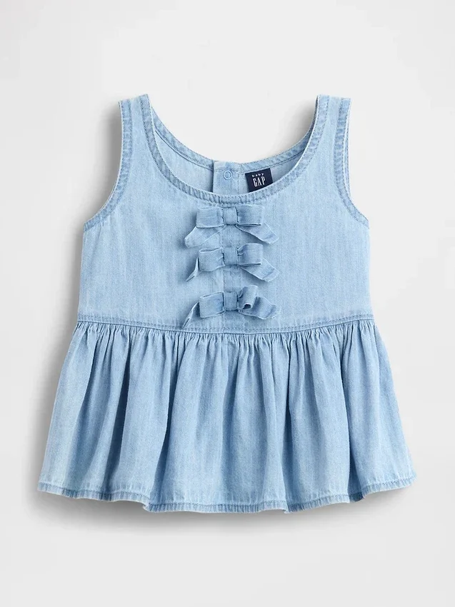 Camiseta sin mangas de mezclilla con moño para bebés y niños