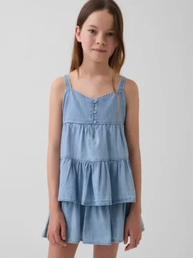 Camiseta sin mangas de mezclilla con volantes para niños