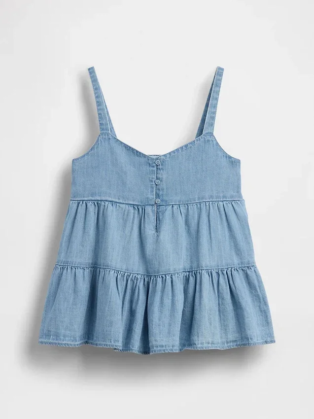 Camiseta sin mangas de mezclilla con volantes para niños