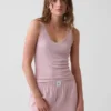Camiseta sin mangas de pijama con ribete de encaje y costuras finas