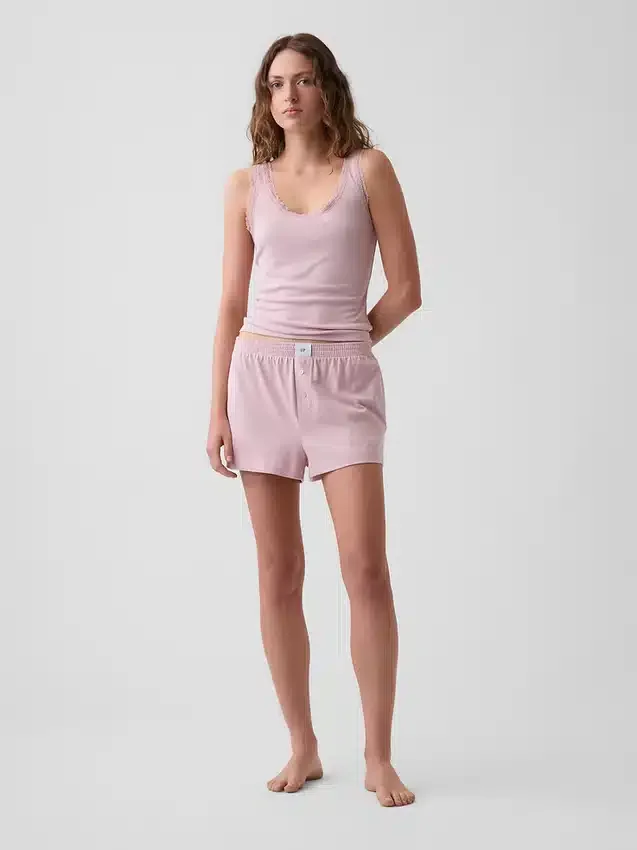 Camiseta sin mangas de pijama con ribete de encaje y costuras finas