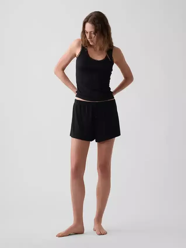 Camiseta sin mangas de pijama con ribete de encaje y costuras finas