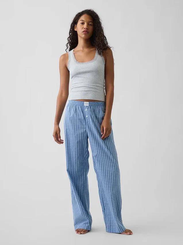 Camiseta sin mangas de pijama con ribete de encaje y costuras finas