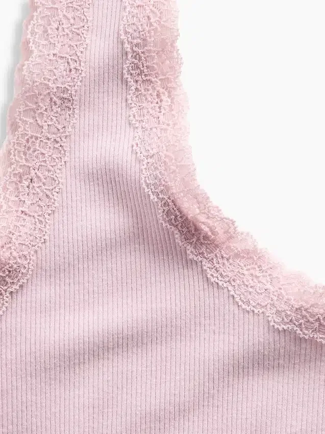 Camiseta sin mangas de pijama con ribete de encaje y costuras finas