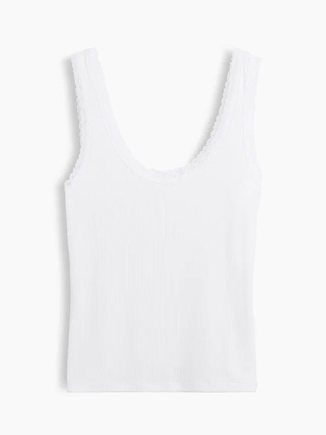 Camiseta sin mangas de pijama con ribete de encaje y costuras finas