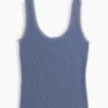 Camiseta sin mangas de pijama con ribete de encaje y costuras finas