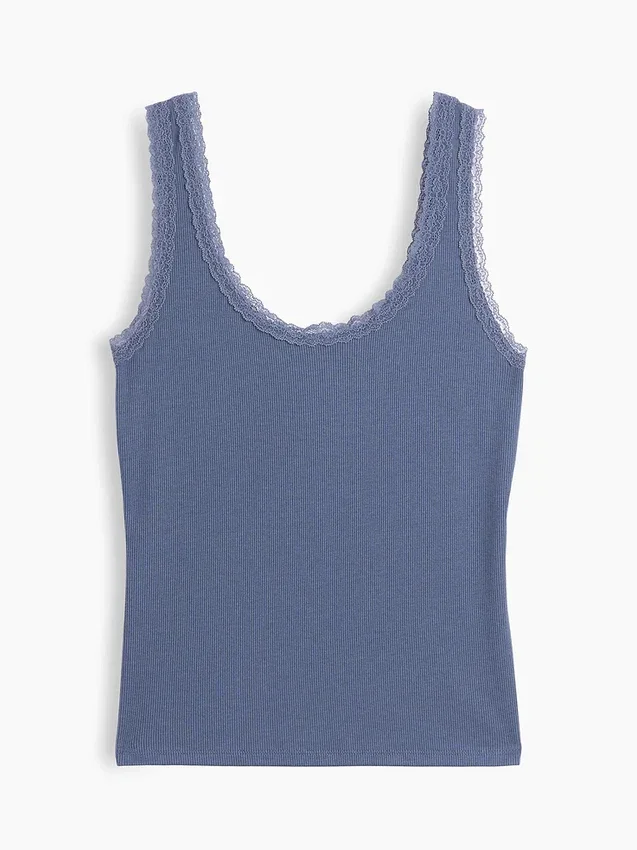 Camiseta sin mangas de pijama con ribete de encaje y costuras finas