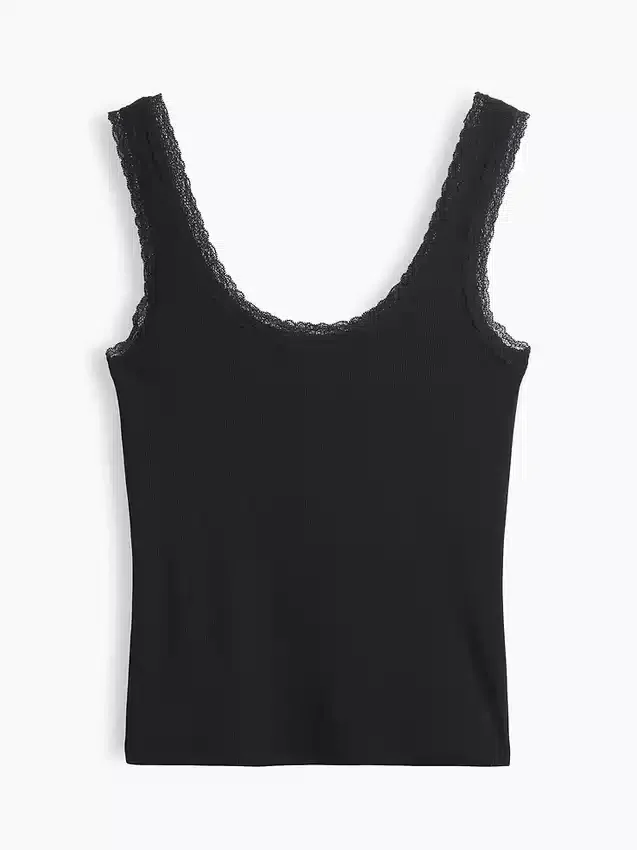Camiseta sin mangas de pijama con ribete de encaje y costuras finas
