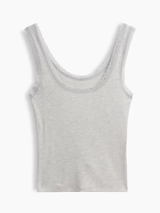 Camiseta sin mangas de pijama con ribete de encaje y costuras finas