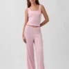 Camiseta sin mangas de pijama tipo Henley con encaje de canalé fino