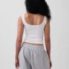 Camiseta sin mangas de pijama tipo Henley con encaje de canalé fino