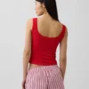 Camiseta sin mangas de pijama tipo Henley con encaje de canalé fino