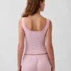 Camiseta sin mangas de pijama tipo Henley con encaje de canalé fino