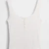 Camiseta sin mangas de pijama tipo Henley con encaje de canalé fino