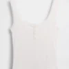 Camiseta sin mangas de pijama tipo Henley con encaje de canalé fino