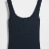 Camiseta sin mangas de pijama tipo Henley con encaje de canalé fino