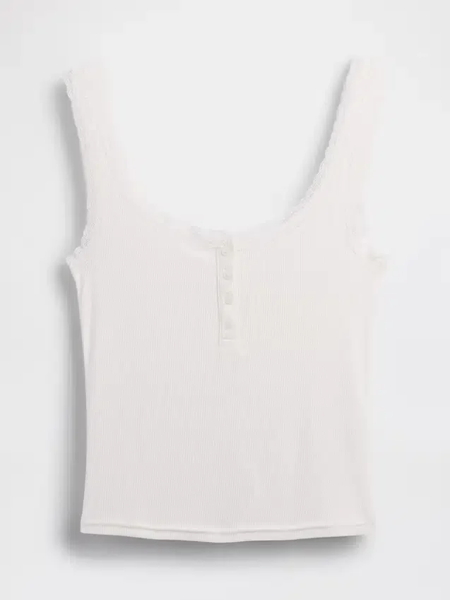 Camiseta sin mangas de pijama tipo Henley con encaje de canalé fino