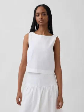 Camiseta sin mangas de popelín con cuello de barco