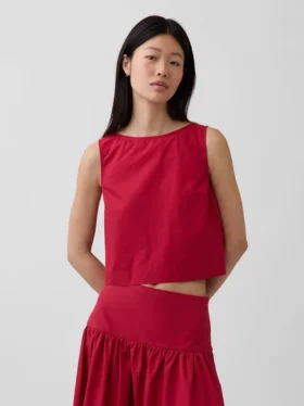 Camiseta sin mangas de popelín con cuello de barco