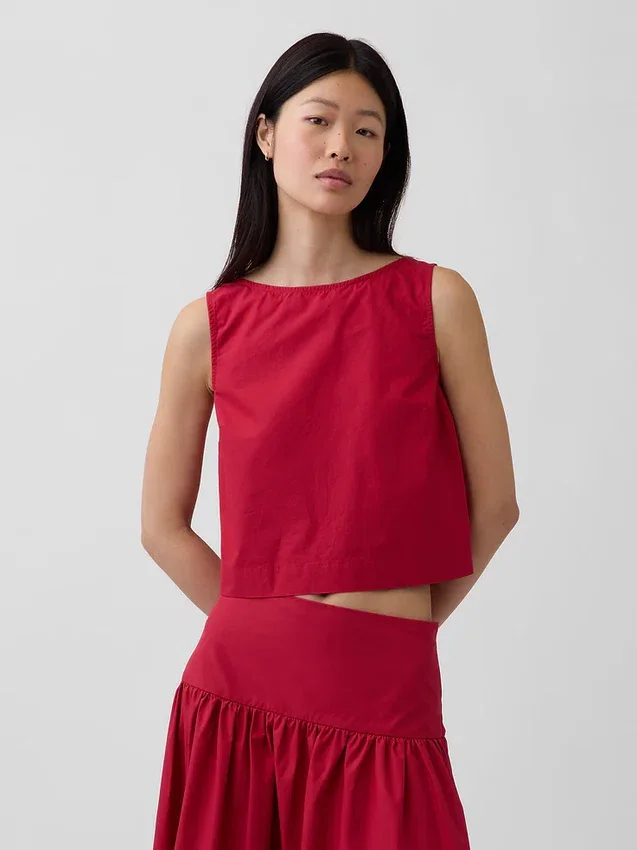 Camiseta sin mangas de popelín con cuello de barco