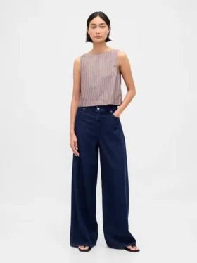 Camiseta sin mangas de popelín con cuello de barco