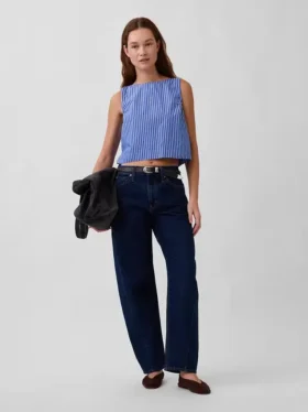 Camiseta sin mangas de popelín con cuello de barco