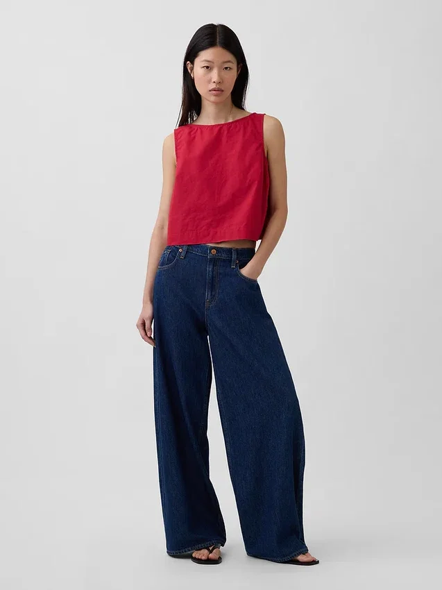 Camiseta sin mangas de popelín con cuello de barco