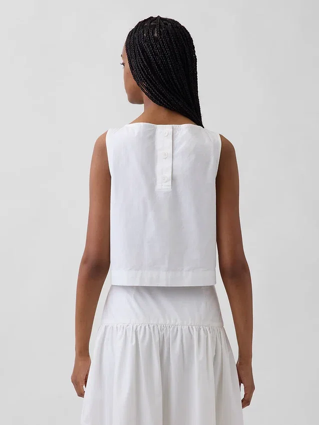 Camiseta sin mangas de popelín con cuello de barco