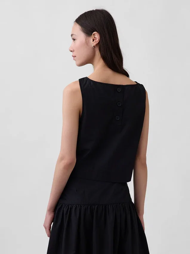 Camiseta sin mangas de popelín con cuello de barco