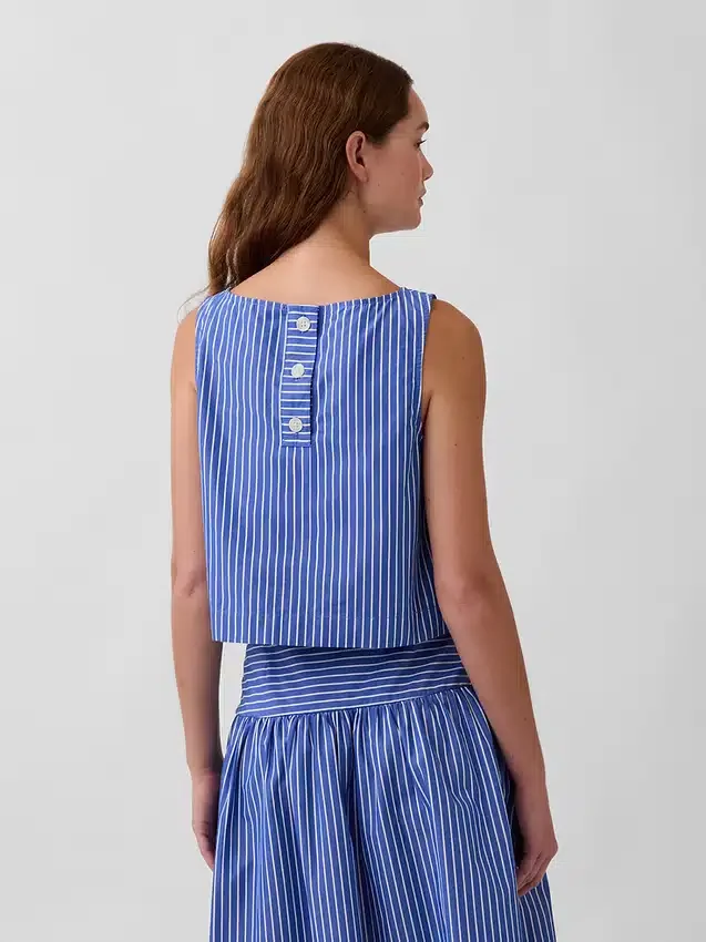 Camiseta sin mangas de popelín con cuello de barco