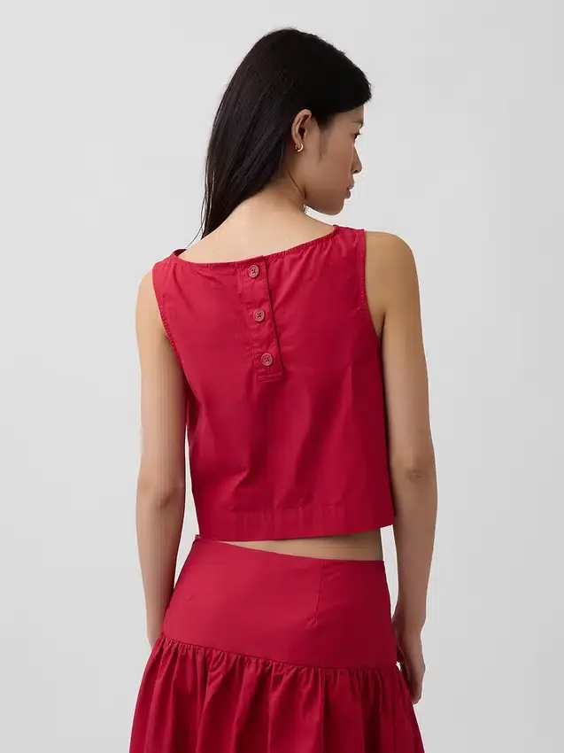 Camiseta sin mangas de popelín con cuello de barco