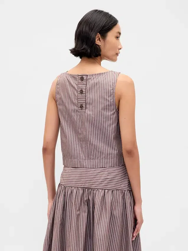 Camiseta sin mangas de popelín con cuello de barco