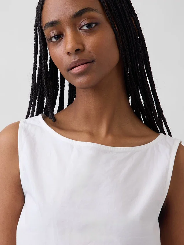 Camiseta sin mangas de popelín con cuello de barco