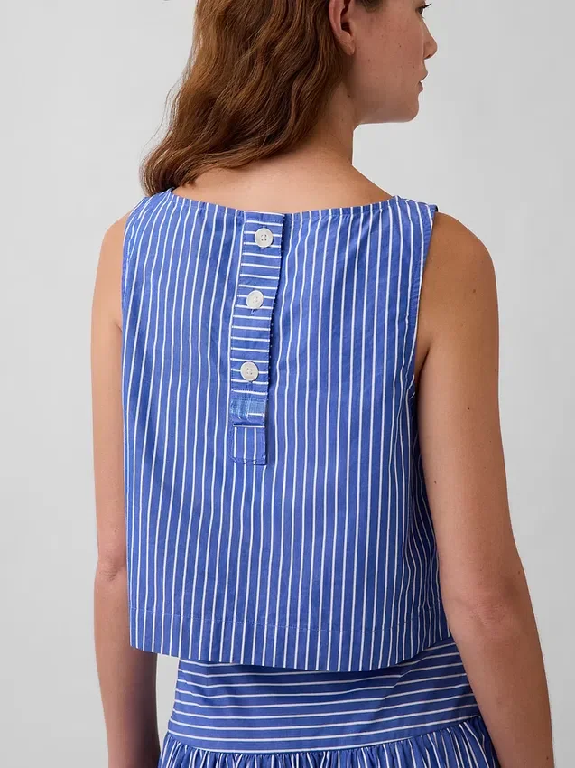 Camiseta sin mangas de popelín con cuello de barco