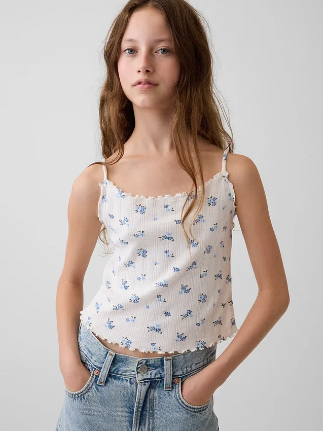 Camiseta sin mangas de punto acanalado con efecto calado para niños