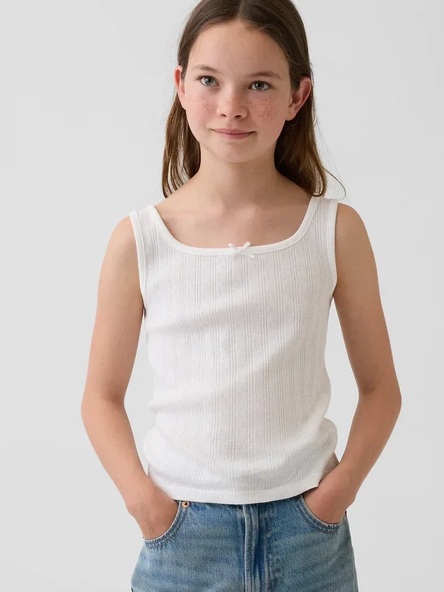 Camiseta sin mangas de punto calado para niños